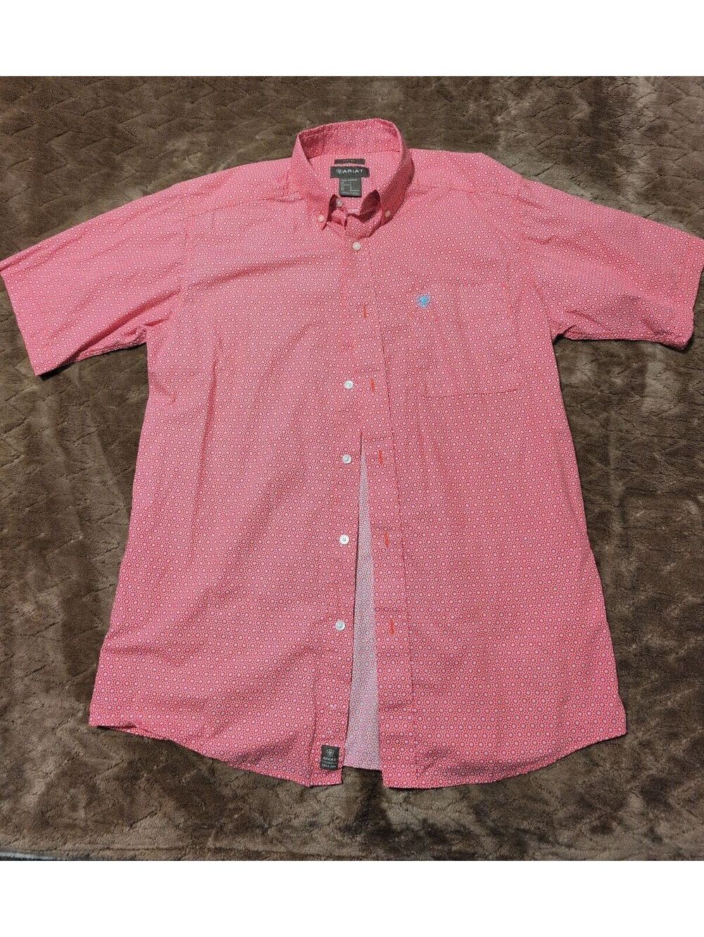 Ariat Men's Fitted Short Sleeve Button-Up Shirt Large Red Floral Print